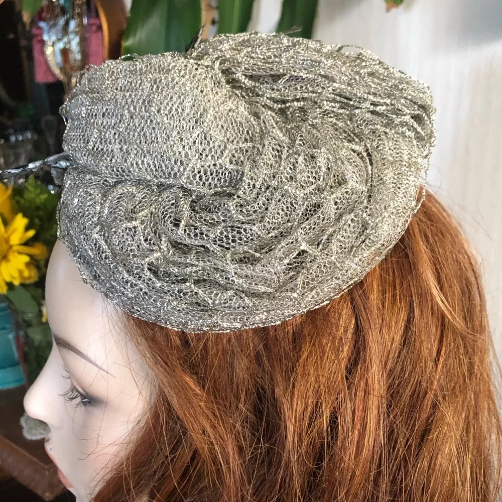 Antique Silver Metallic Hat w Birds - Picture 6 of 11